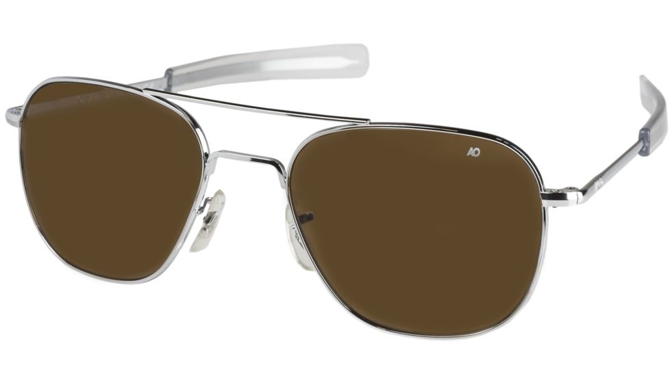 AO Original Pilot Sunglasses, Wire Spatula, Silver Frame, Brown Glass Lens, Polarized, 57mm, 32163
