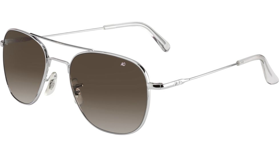 AO Original Pilot Sunglasses, Wire Spatula, Silver Frame, Polycarbonate Gradient Brown Lens, 55mm, 32349