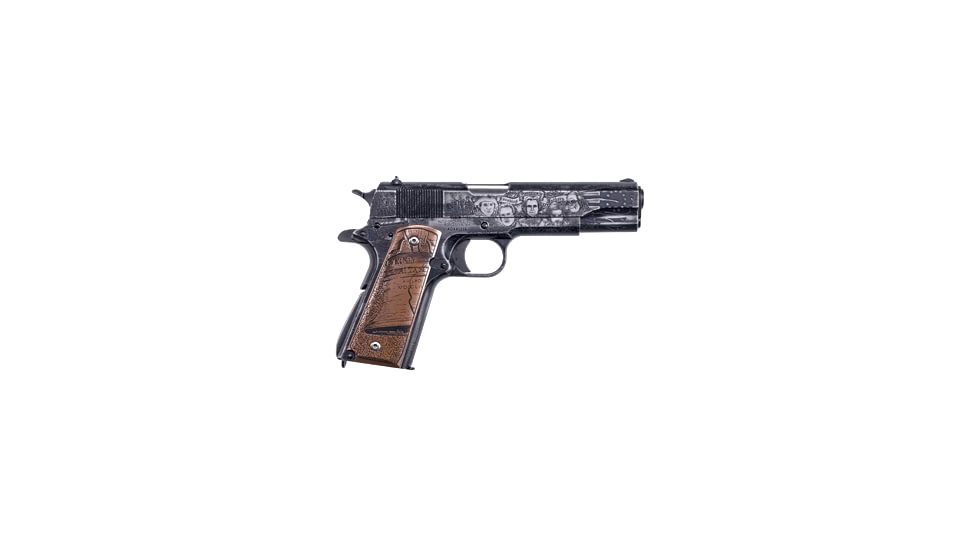 Auto Ordnance Revolution-1911 Pistol, .45 ACP, 5in barrel, blued finish steel frame, engraved copper grip, recoil operated semi-automatic, fixed combat, 7 round magazine, AOR 1911-45-5-1-FRRMPG