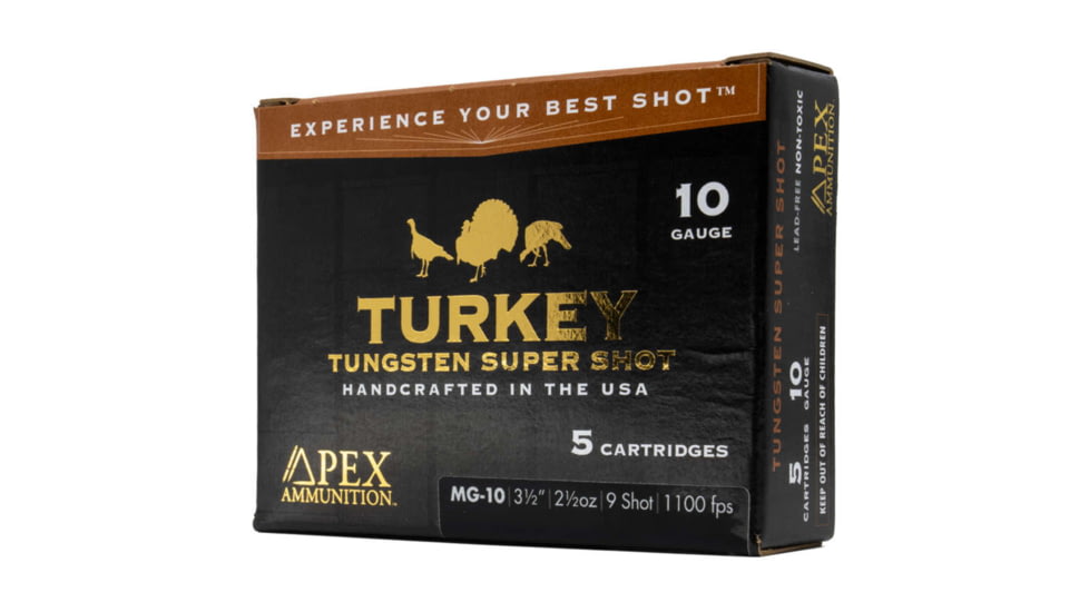 Apex Ammunition Turkey TSS 10 Gauge 2 1/2oz 3.5in Shotgun Ammo, #9, 5 Rounds, Tungsten, MG10-9