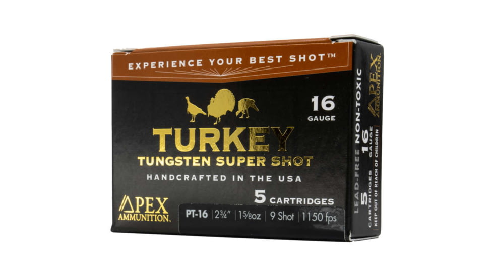 Apex Ammunition Turkey TSS 16 Gauge 1 5/8 oz 2 3/4in 9 Shot Shotgun Ammo, 5 Rounds, PT16-9