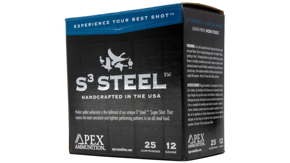 Apex Ammunition Waterfowl S3 Steel 12 Gauge 1 1/4 oz 3in 2 Shot Shotgun Ammo, 25 Rounds, S312-2