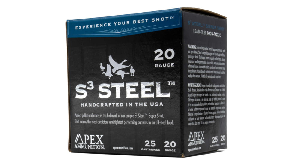 Apex Ammunition Waterfowl S3 Steel 20 Gauge 1 oz 3in 2 Shot Shotgun Ammo, 25 Rounds, S320-2