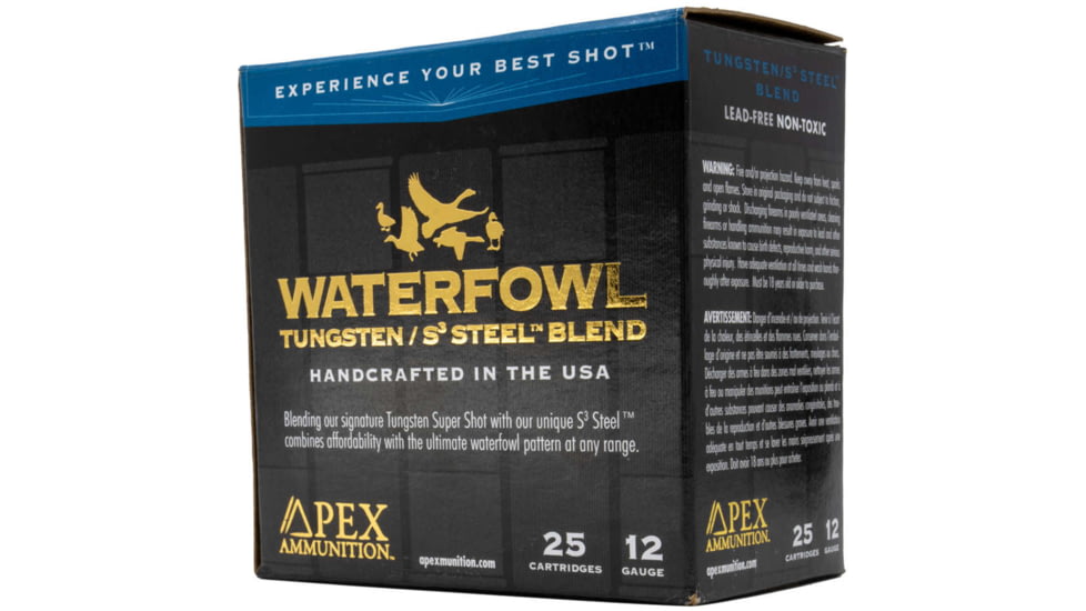 Apex Ammunition Waterfowl TSS/S3 Steel Blend 12 Gauge 1 5/16 oz 3in 2/7.5 Shot Shotgun Ammo, 25 Rounds, WS3-275