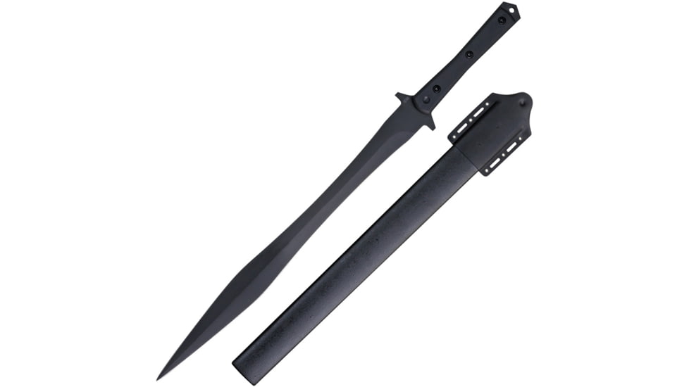 APOC by Dragon King Wasteland Gladius Sword, 32.5in Overall, 23.5in Black Double Edge SS Blade, Black G10 Handle, SS Guard, Glass Breaker, Black Nylon Scabbard, SD35570