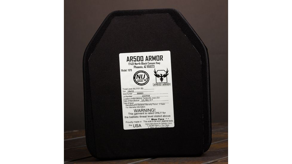 AR500 Armor Level III 10x12 Lightweight UHMWPE Body Armor Plate, Black PE3PLATE