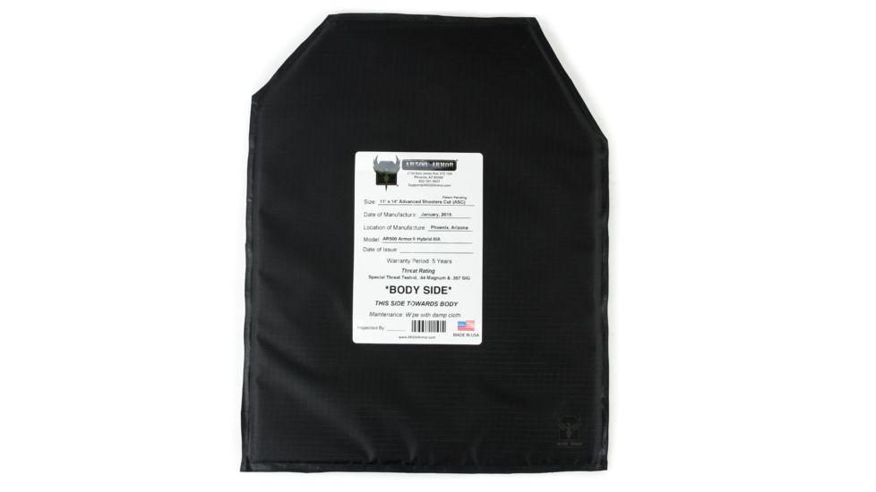 AR500 Armor Level IIIA 11x14 Hybrid ASC Soft Body Armor Plate, Black 3A11X14H