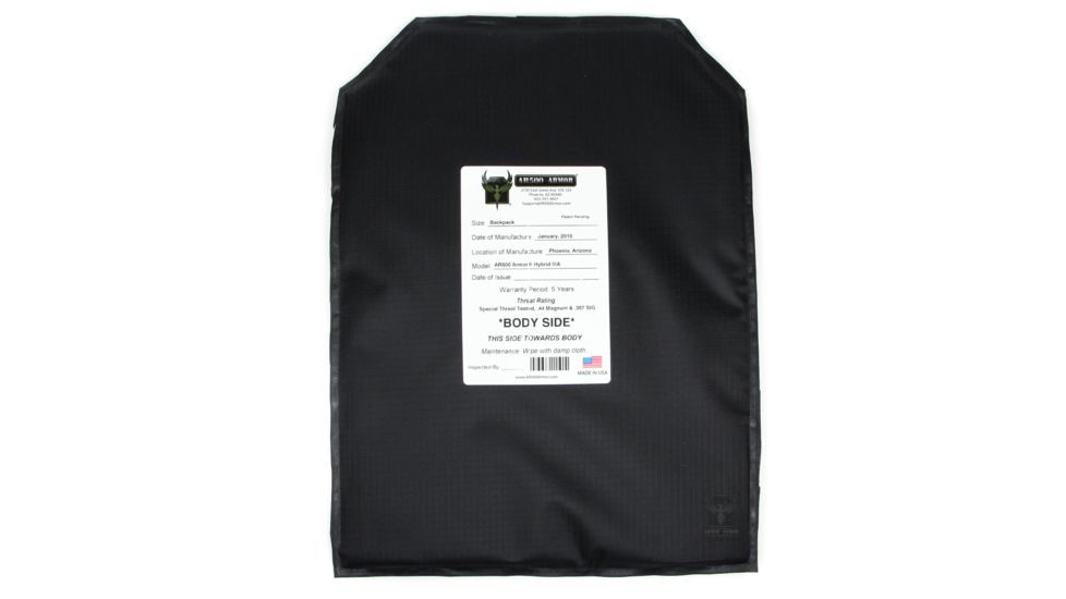 AR500 Armor Level IIIA 11x15 Hybrid Soft Backpack Armor Plate, Black 3A11X15H