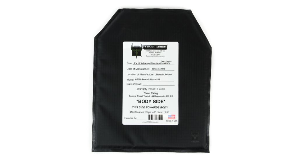 AR500 Armor Level IIIA 8x10 Hybrid ASC Soft Body Armor Plate, Black 3A8X10H