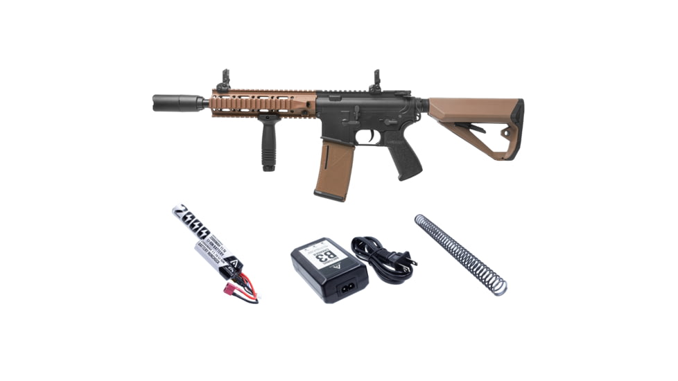 Arcturus LWT MK-II CQB 10in AEG SPORT Starter Pack ARC SE Airsoft Gun, Black/Tan, AT-ST02-CQ-SE-BT-PK