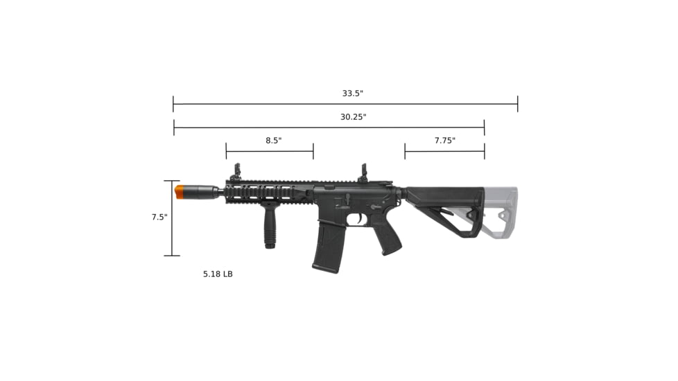 Arcturus Sport Series ARC SE LWT MK-II CQB 10in AEG Airsoft Gun, Black, AT-ST02-CQ-SE-BK