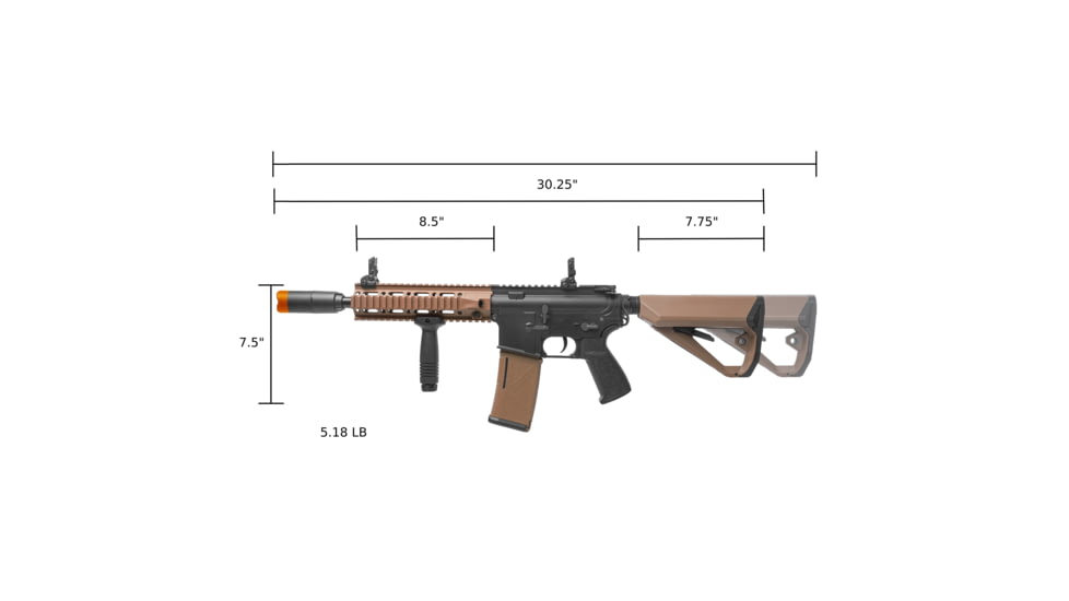 Arcturus Sport Series ARC SE LWT MK-II CQB 10in AEG Airsoft Gun, Black/Tan, AT-ST02-CQ-SE-BT