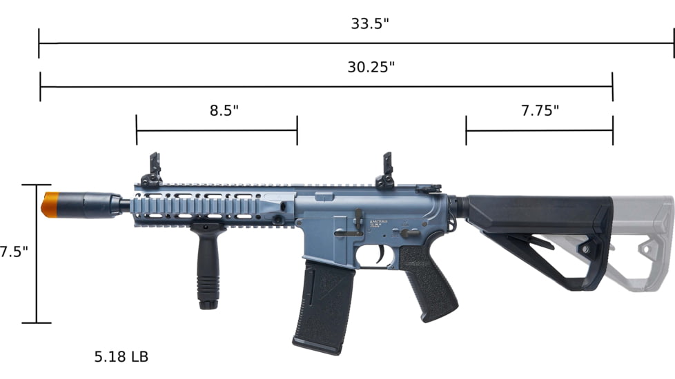 Arcturus Sport Series ARC SE LWT MK-II CQB 10in AEG Airsoft Gun, Grey, AT-ST02-CQ-SE-GY