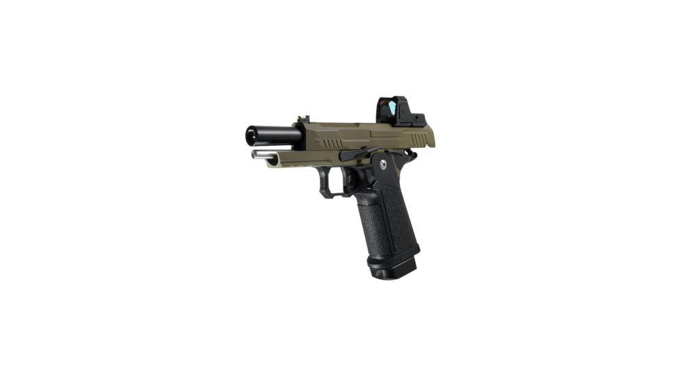 Arcturus Vanguard 4.3in Hi-Capa GBB Airsoft Pistol w/Optics Ready Slide &amp; ARS-1 Red Dot Combo, Black/Tan, AT-GHC-V4-CMB-BT