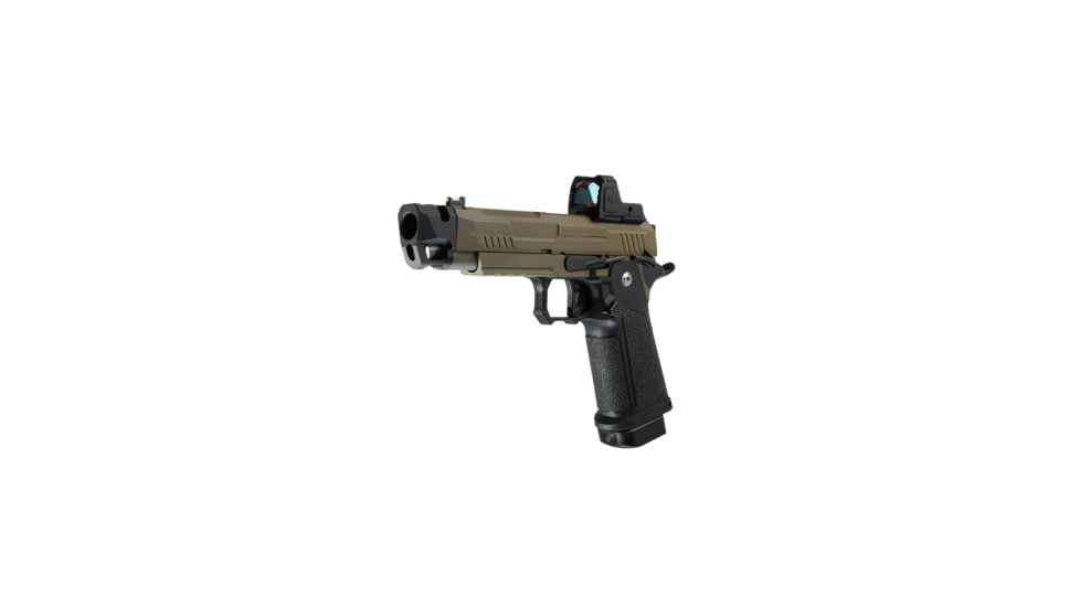 Arcturus Vanguard 4.3in Hi-Capa GBB Airsoft Pistol w/ Optics Ready Slide &amp; Compensator &amp; ARS-1 Red Dot Combo, Black/Tan, AT-GHC-V4C-CMB-BT