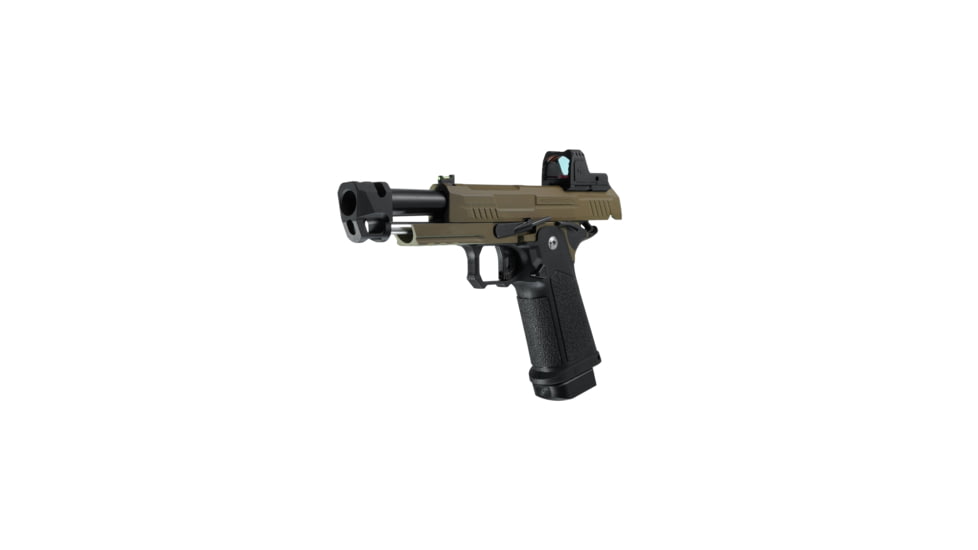 Arcturus Vanguard 4.3in Hi-Capa GBB Airsoft Pistol w/ Optics Ready Slide &amp; Compensator &amp; ARS-1 Red Dot Combo, Black/Tan, AT-GHC-V4C-CMB-BT