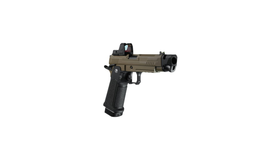 Arcturus Vanguard 4.3in Hi-Capa GBB Airsoft Pistol w/ Optics Ready Slide &amp; Compensator &amp; ARS-1 Red Dot Combo, Black/Tan, AT-GHC-V4C-CMB-BT