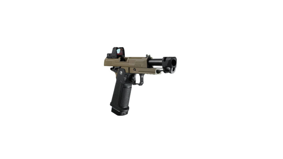 Arcturus Vanguard 4.3in Hi-Capa GBB Airsoft Pistol w/ Optics Ready Slide &amp; Compensator &amp; ARS-1 Red Dot Combo, Black/Tan, AT-GHC-V4C-CMB-BT