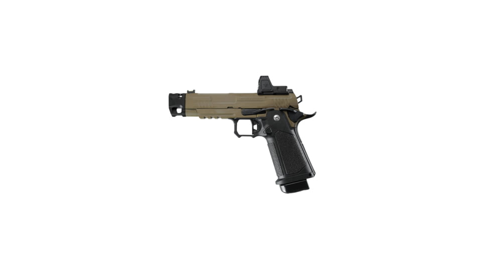 Arcturus Vanguard 4.3in Hi-Capa GBB Airsoft Pistol w/ Optics Ready Slide &amp; Compensator &amp; ARS-1 Red Dot Combo, Black/Tan, AT-GHC-V4C-CMB-BT