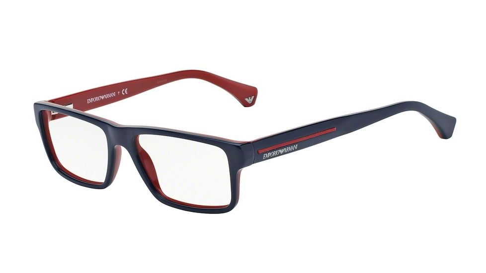 Armani EA3013 Single Vision Prescription Eyeglasses 5103-52 - Top Blue On Red Frame