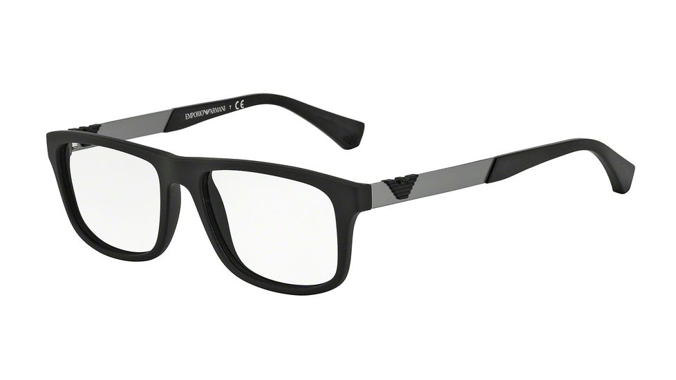 Armani EA3029 Single Vision Prescription Eyeglasses 5063-52 - Black Rubber Frame