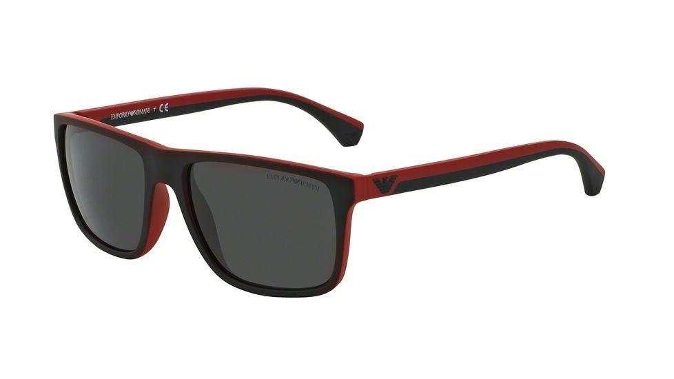 Armani EA4033 Single Vision Prescription Sunglasses EA4033-532487-56 - Lens Diameter 56 mm, Frame Color Black/Red Rubber
