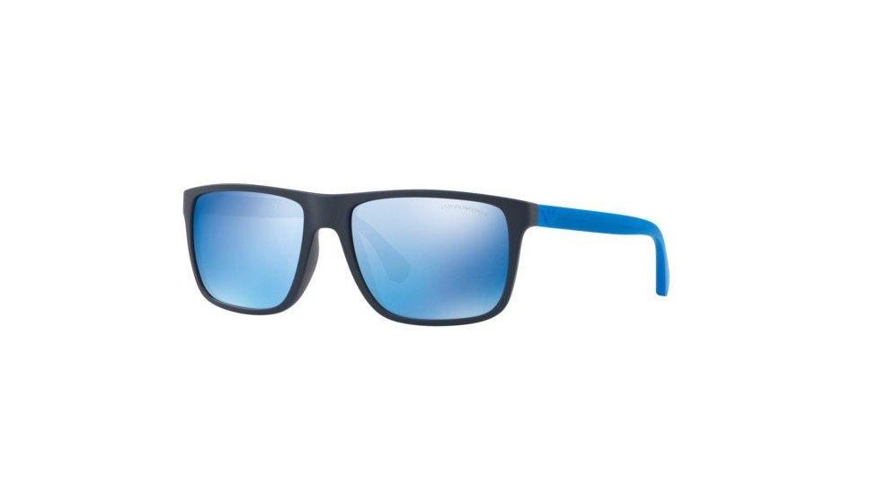 Armani EA4033 Single Vision Prescription Sunglasses, 56mm, Blue Rubber, EA4033-565055-56-SV