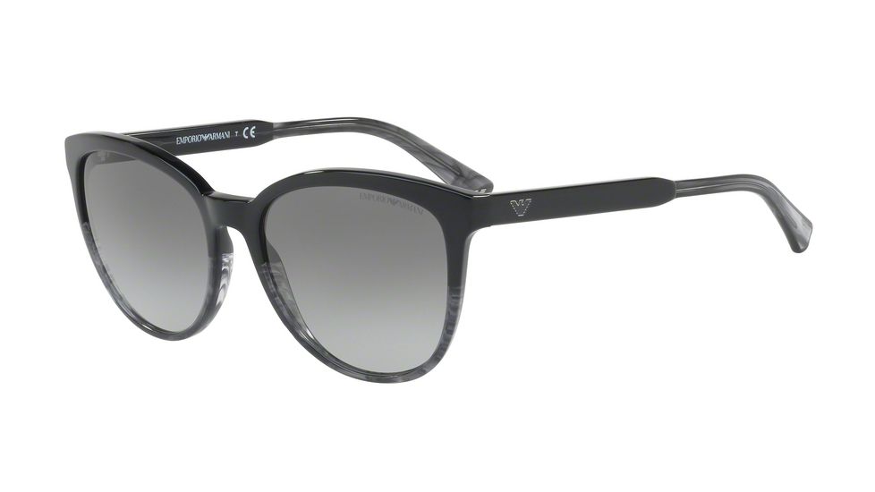 Armani EA4101F Single Vision Prescription Sunglasses EA4101F-556611-56 - Lens Diameter 56 mm, Frame Color Black/tr Striped Grey