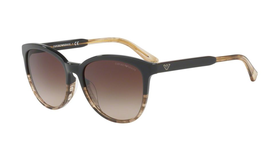 Armani EA4101F Single Vision Prescription Sunglasses EA4101F-556713-56 - Lens Diameter 56 mm, Frame Color Brown/tr Striped Beige