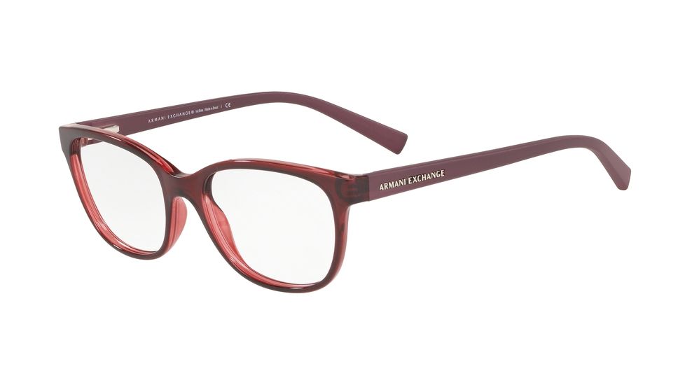 Armani Exchange AX3037 Single Vision Prescription Eyeglasses, 53mm, Transparent Burgundy, AX3037-8118-53-SV