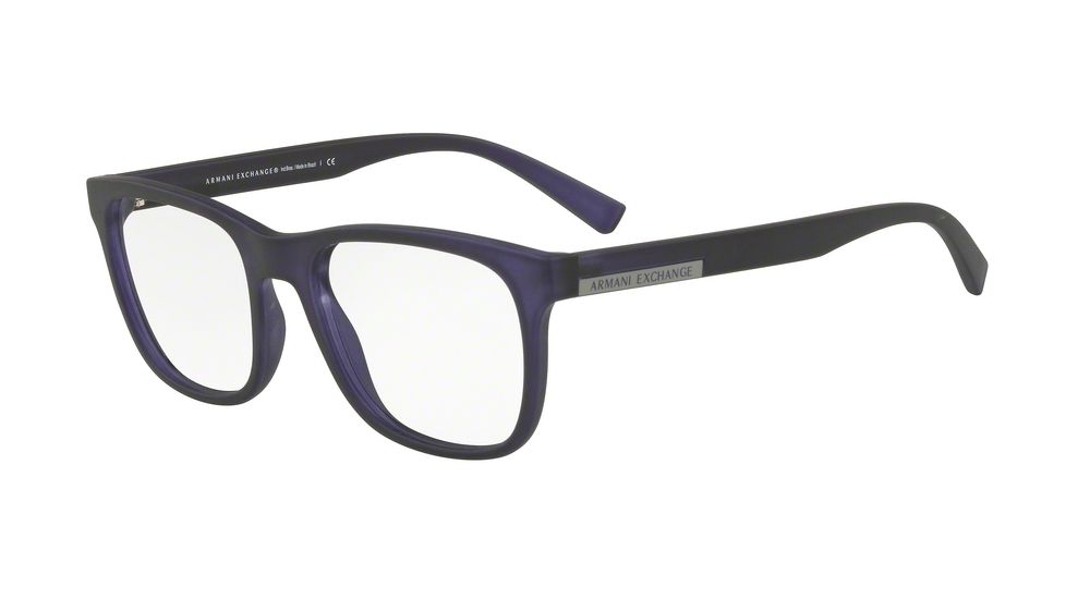 Armani Exchange AX3056 Progressive Prescription Eyeglasses, 53mm, Matte Transparent Blue Navy, AX3056-8278-53-PRO