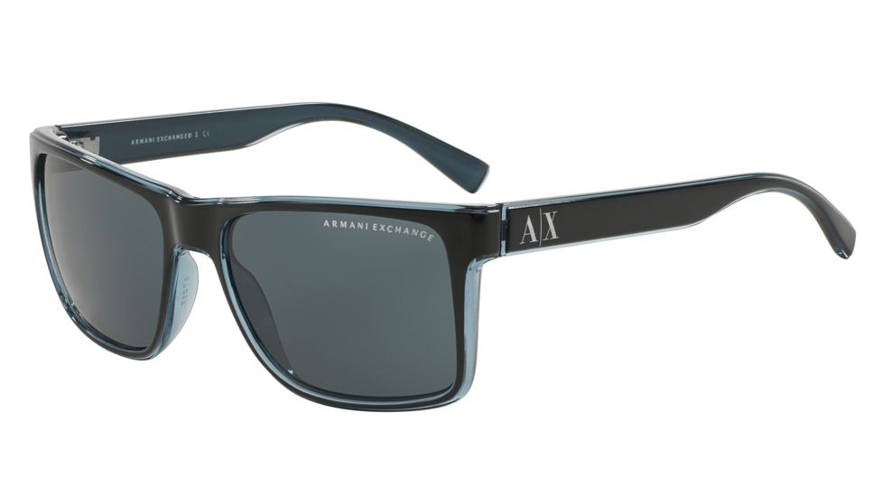 Armani Exchange AX4016 Progressive Prescription Sunglasses AX4016-805187-57 - Lens Diameter 57 mm, Frame Color Black/transp. Blue Grey