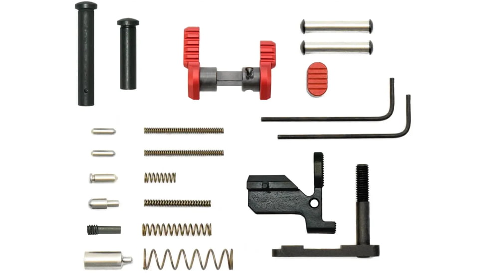 Armaspec AR10 Gun Builders Lower Parts Kit, SS/Red, ARM150-RED