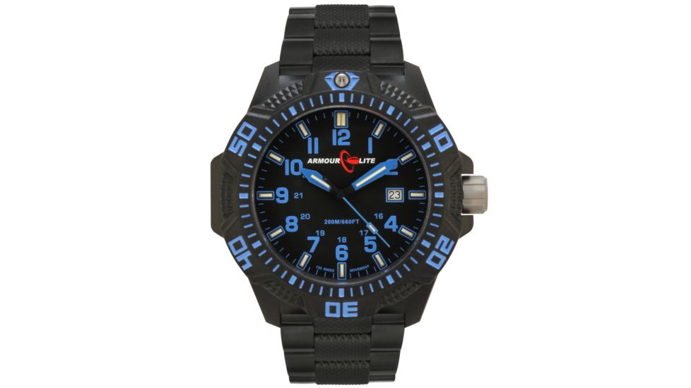Armourlite Caliber Series Blue Watch With Steel PVD Band, Black/Blue, Small AL621