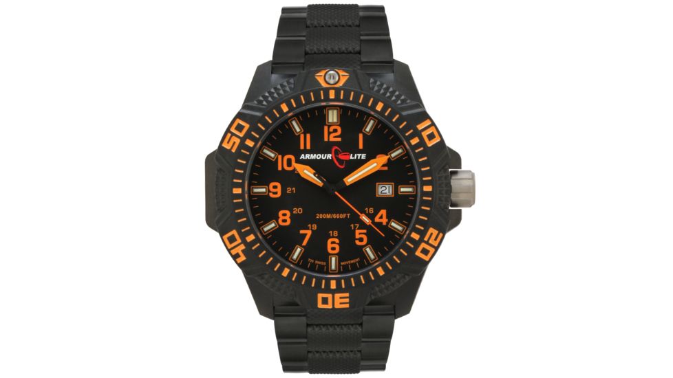 Armourlite Caliber Series Orange Watch With Steel PVD Band, Black/Orange, Small AL622