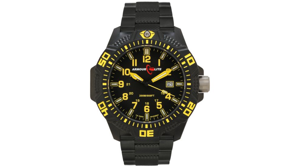 Armourlite Caliber Series Yellow Watch With PVD Band, Black/Yellow, Small AL624