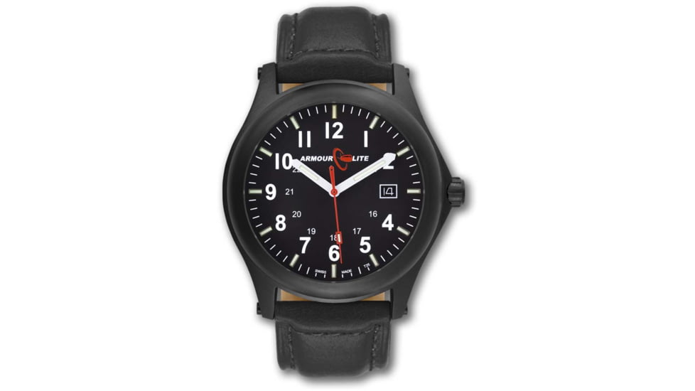 Armourlite Field Series AL114 Swiss Made Tritium Illuminated Watch with Shatterproof Armourglass, Black Case, Black Dial, White Numbers, 42mm, AL114