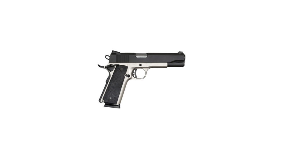 Rock Island Armory 1911-A1-FS-Tactical-2-Tone Pistol, .45 ACP, 5 in barrel, steel frame, checkered black plastic grip, recoil operated semi-automatic, single-action, ambidextrous thumb safety, snag free Novak, 8 round magazine, RIA1911A1FSTCTL2TN-FRRMPG