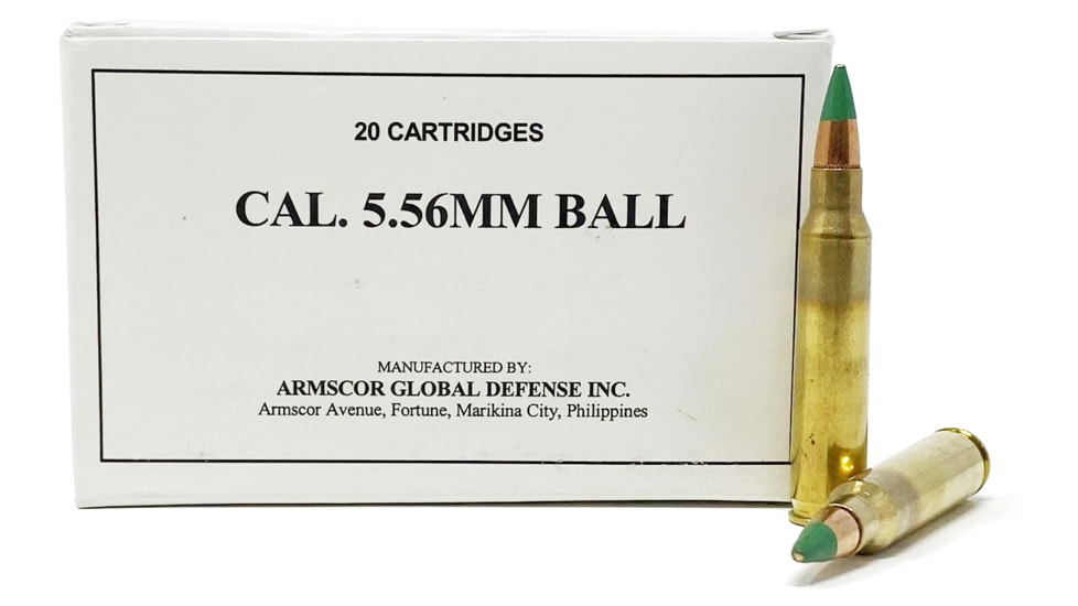 Armscor Precision Inc 5.56mm 62 Grain Full Metal Jacket Brass Cased Rifle Ammo, 20 Rounds, 50173-20RD