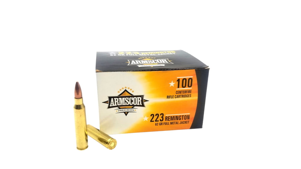 Armscor Precision Inc 223REM 62 Grain FMJ Value Pack Brass Cased Rifle Ammo, 100RD BX 1200RD CASE, ARMS50448