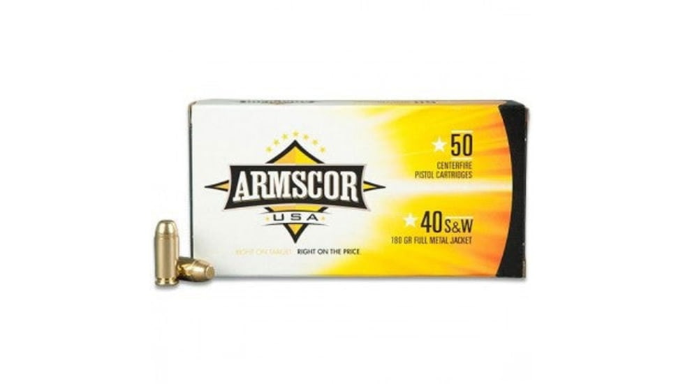 Armscor Precision Inc .40SW 180 Grain FMJ Value Pack Brass Cased Pistol Ammo, 100 Rounds, ARMS50316