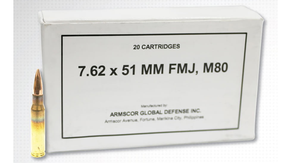 Armscor Precision Inc 50203 Rifle Ammo 7.62x51mm NATO 147 Gr Full Metal Jacket FMJ 20 Bx/ 2