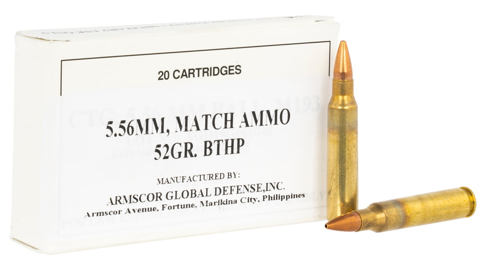 Armscor Precision Inc 50255 Rifle Ammo Match Proof 5.56x45mm NATO 52 Gr Boat-Tail Hollow Point