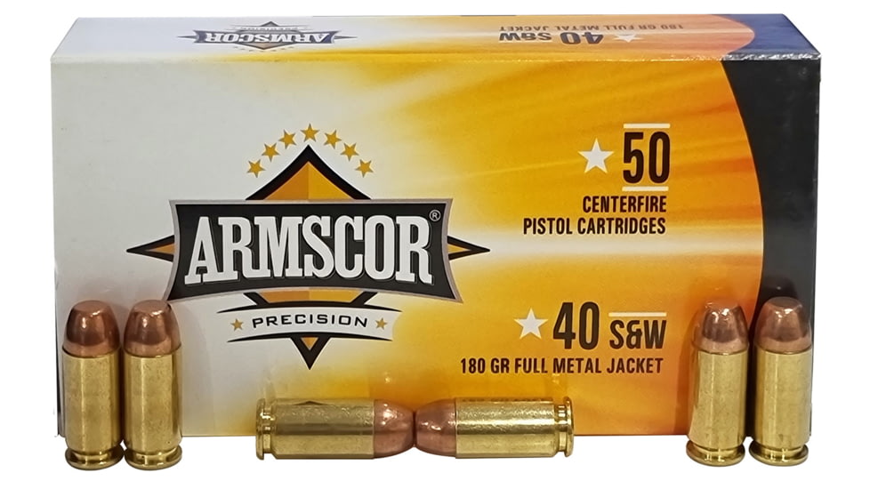Armscor Precision Inc 50434 Pistol Ammo Copper Plated 40 S&amp;W 180 Gr Full Metal Jacket FMJ 5