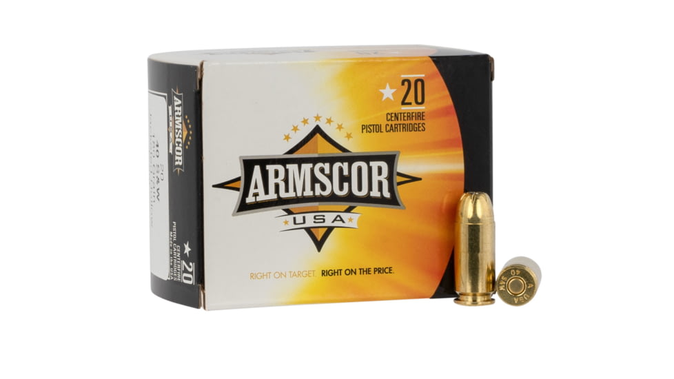 Armscor Precision Inc USA .40 S&amp;W 180 Grain Jacketed Hollow Point Brass Cased Pistol Ammo, 20 Rounds, FAC40-3N-20RD
