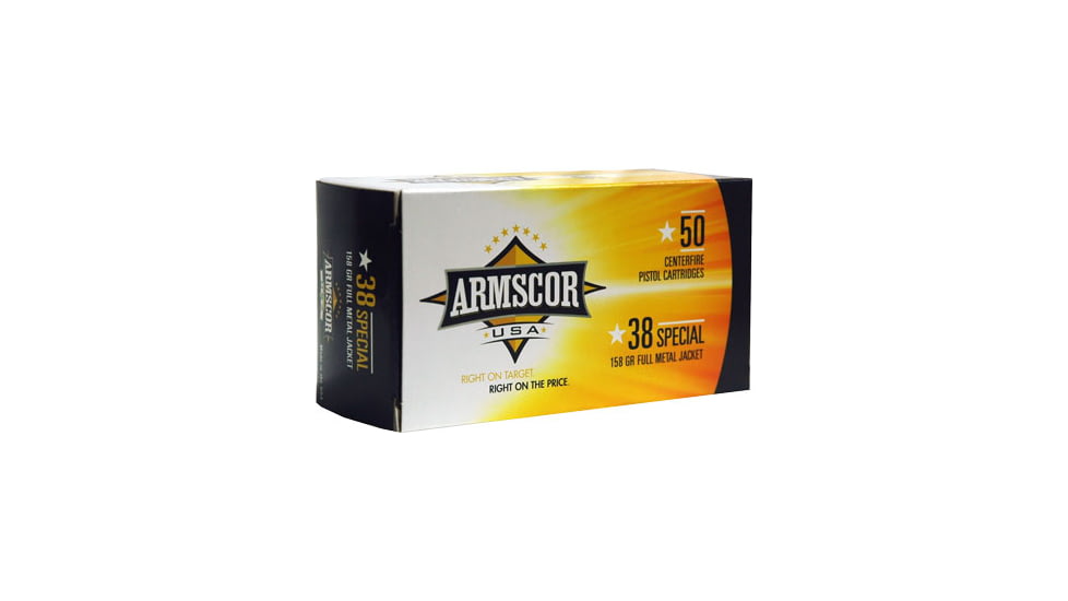 Armscor Precision Inc USA .38 Special 158 Grain Full Metal Jacket Brass Cased Pistol Ammo, 50 Rounds, FAC38-17N-50RD