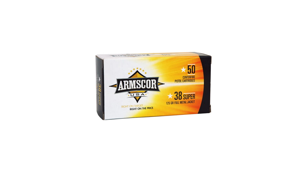Armscor Precision Inc USA .38 Super 125 Grain Full Metal Jacket Brass Cased Pistol Ammo, 50 Rounds, FAC38SUPER-1N-50RD