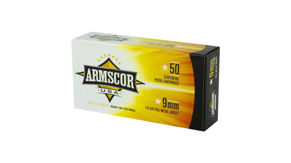 Armscor Precision Inc USA 9mm Luger 115 Grain Full Metal Jacket Brass Cased Pistol Ammo, 50 Rounds, FAC9-2N-50RD