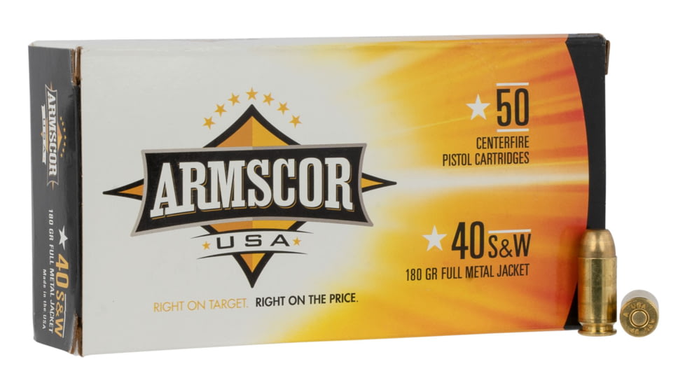 Armscor Precision Inc USA .40 S&amp;W 180 Grain Full Metal Jacket Brass Cased Pistol Ammo, 50 Rounds, FAC40-2N-50RD