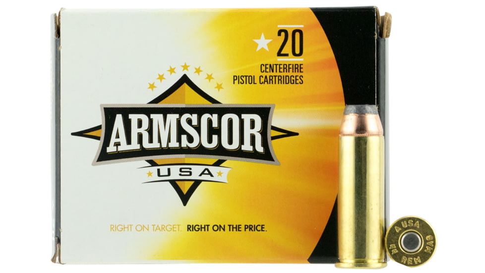 Armscor Precision Inc USA .44 Remington Magnum 240 Grain Jacketed Hollow Point Brass Cased Pistol Ammo, 20 Rounds, FAC44M-2N-20RD